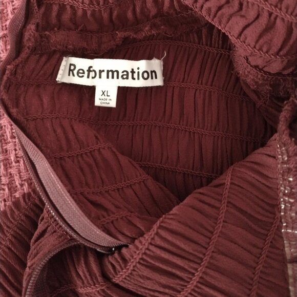 Reformation Brandi Smocked Long Sleeve Plum/Deep Red Mini Dress - Picture 13 of 16